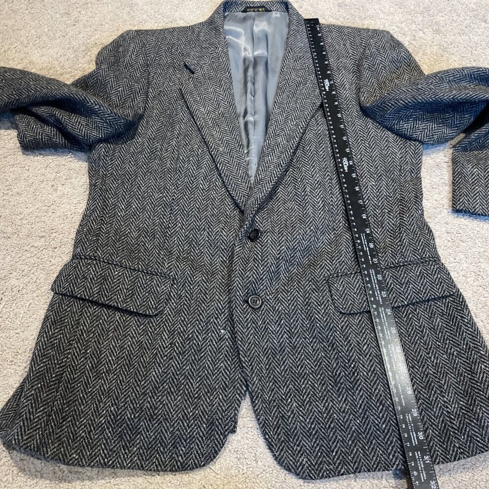 Vintage Jordache Blazer Jacket Men 42R Black Herringbone 100% Wool 90s NWOT Read - Picture 15 of 16